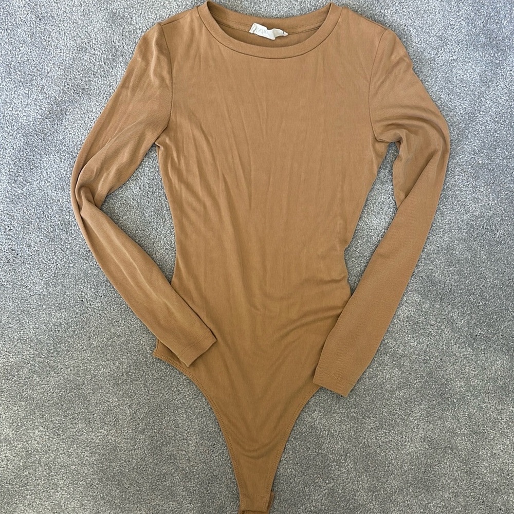 Nude long sleeve thong bodysuit